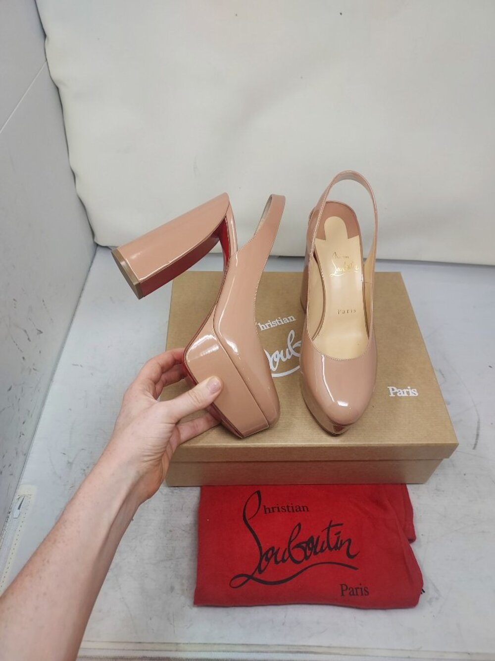 CHRISTIAN LOUBOUTIN Movida Nude Patent Platform Slingback Pump